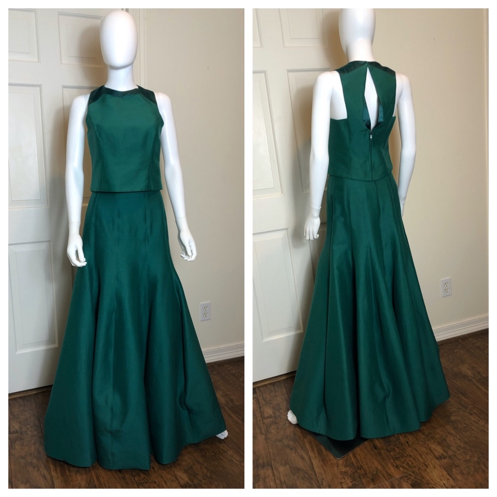 Halston Heritage two-piece emerald green ballgown